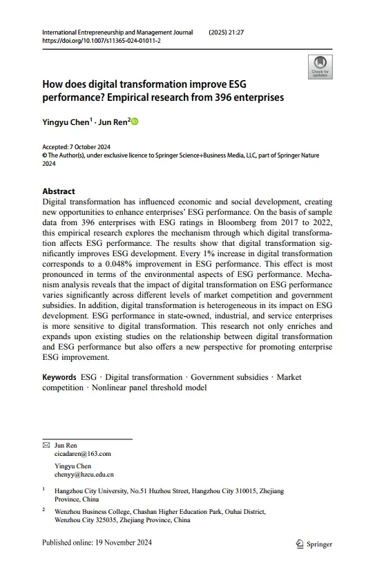 How does digital transformation improve ESG performance
